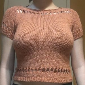 Orange knitted tee with cutouts